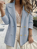 Chic Knitted Blazer with Double Button Placket and Pockets for Women