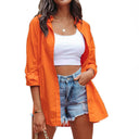 Women's Long Sleeve Linen Blouse with Button Detail