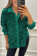 Sequined Blouse with Classic Collar for Women