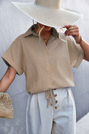 Chic Women's Short Sleeve Blouse with Stylish Waistband
