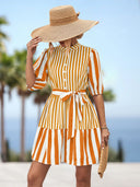 Striped Women's Shirt Dress with Fitted Belt