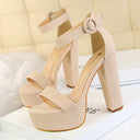 Ladies High-Heeled Platform Sandals with Adjustable Ankle Strap and Sturdy Block Heel by Heidi-Mode
