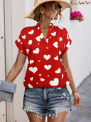 Heart Print Women's Blouse with Relaxed Fit