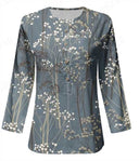 Floral Pattern Long Sleeve Blouse with Button Placket
