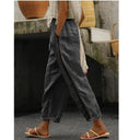 Chic Linen Pants with Side Button Design for Women