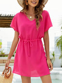 Chic Women's V-Neck Mini Dress with Drawstring