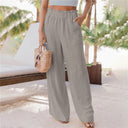 Chic Women's Linen Pants Set with Elastic Waist & Side Pockets
