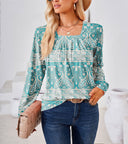 Floral Long Sleeve Blouse with Chic Square Neck