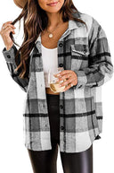 Chic Women's Long-Sleeve Checkered Blouse with Pocket Design