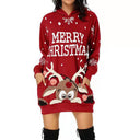 Festive Women's Hooded Dress with Reindeer Design