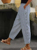 Chic High-Waisted Straight Leg Women's Pants with Stylish Buttons