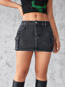 Denim Cargo Skirt with Practical Pockets for Women