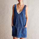Women's Linen Dress with Deep Neckline & Pockets