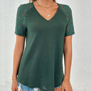 Chic V-Neck Top with Lace Sleeves & Textured Design