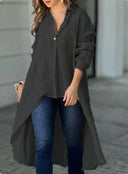 Chic Women's Long Sleeve Blouse with Asymmetrical Design and Button Accents