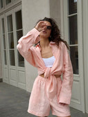 Linen Blouse and Shorts Ensemble for Women