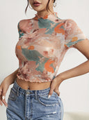 Artistic Print Women's Turtleneck Bodysuit
