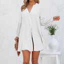 Chic Women's Blouse with Balloon Sleeves and Button Placket