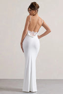 Chic Maxi Dress with Lace Accents and Deep Back
