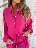 Chic Women's Long Sleeve Linen Blouse