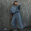 Women's Fleece Hoodie Jumpsuit with Elastic Waist