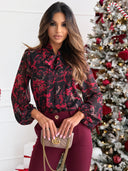 Chic Bow Collar Floral Blouse for Women