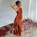 One-Shoulder Maxi Dress with High Slit for Women
