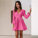 Chic Mini Dress with V-Neck and Puff Sleeves