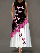 Floral Print Women's Maxi Dress with Pockets