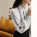 Chic Long Sleeve Blouse with Ruffled Collar and Button Accents