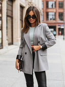 Chic Checkered Blazer Jacket with Double-Breasted Closure