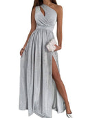 Chic Asymmetric Neckline Evening Dress with Side Slit