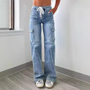 Women's Cargo Jeans with Flexible Waistband and Ample Pockets