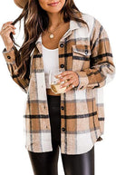 Chic Women's Long-Sleeve Checkered Blouse with Pocket Design