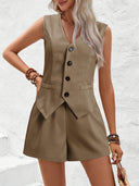 Chic Women's Sleeveless Blazer and Shorts Set