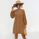 Chic Women's V-Neck Dress with Button Accents