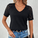 Chic V-Neck Top with Lace Sleeves & Textured Design