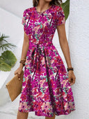 Floral Midi Dress with Chic Waist Belt