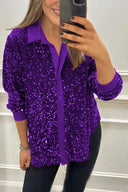 Sequined Blouse with Classic Collar for Women
