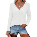 Chic Long Sleeve V-Neck Blouse with Button Accents