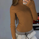 High Collar Ribbed Texture Ladies Bodysuit