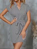 Women's Short Sleeve Shirt Dress with Waist Belt