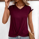 Chic Women's V-Neck T-Shirt with Lace Trim & Wrap Design