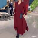 Chic Women's Long Sleeve Dress with Stylish Pockets and Stand-Up Collar