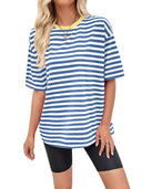 Women's Striped Oversized Round Neck Tee with Contrast Accents