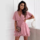 V-Neck Airy Wrap Dress with Flowing Skirt