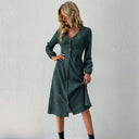 Chic V-Neck Women's Shirt Dress with Button Accents
