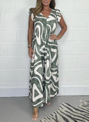 Graphic Pattern Maxi Dress with Ruffles