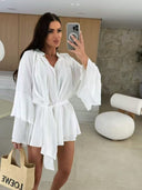 Airy Beach Blouse with Balloon Sleeves & Waist Belt
