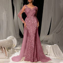 Stylish Evening Dress with Shimmering Lace and Tulle Cape